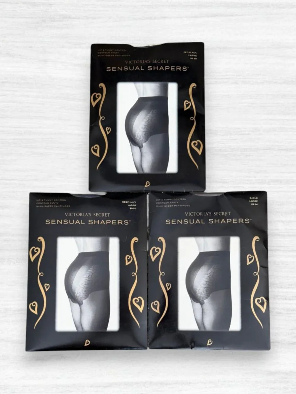 Vintage 90s Victoria’s Secret Sensual Shapers Black Navy Pantyhose Large 3 Pair
